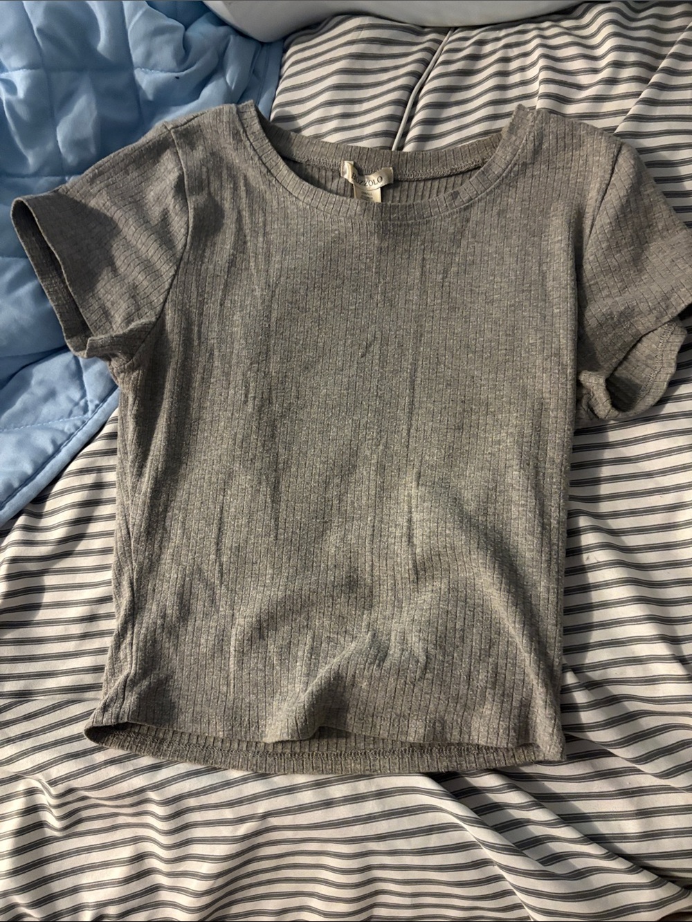Bozzolo Gray Ribbed Short Sleeve Tee